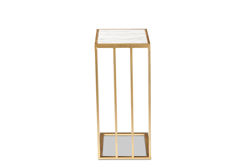 Lombok Modern and Contemporary Gold Finished Metal C Shaped End Table w/Marble Tabletop