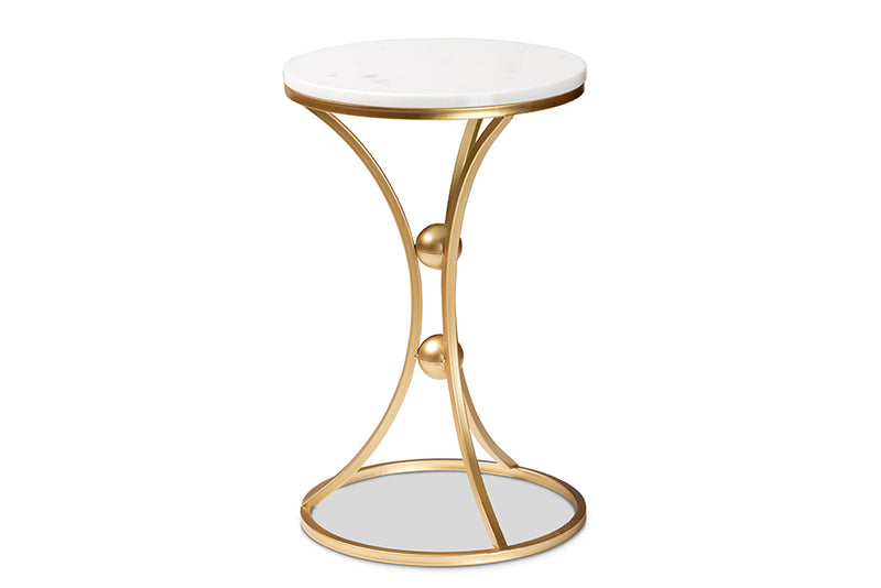 Dylin Modern and Contemporary Gold Finished Metal End Table w/Marble Tabletop