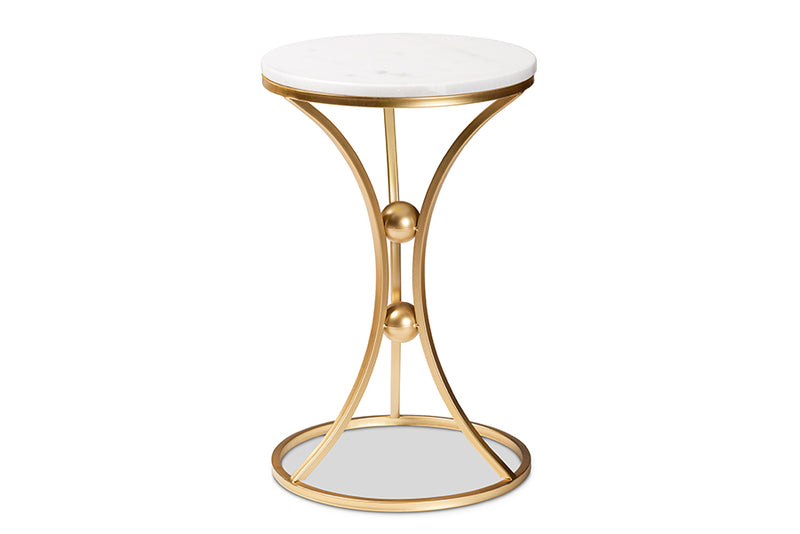 Dylin Modern and Contemporary Gold Finished Metal End Table w/Marble Tabletop