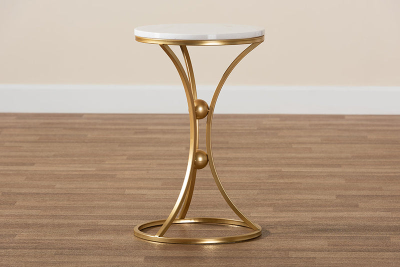 Dylin Gold Finished Metal End Table w/Marble Tabletop Baxton