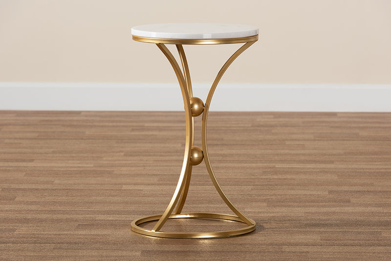 Dylin Modern and Contemporary Gold Finished Metal End Table w/Marble Tabletop