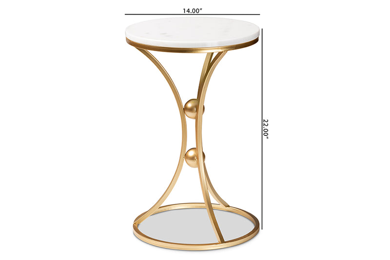 Dylin Modern and Contemporary Gold Finished Metal End Table w/Marble Tabletop