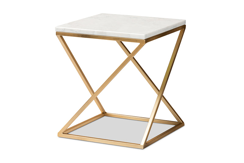 Elizabeth Modern and Contemporary Gold Finished Metal End Table w/Marble Tabletop