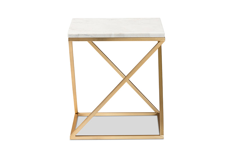 Elizabeth Modern and Contemporary Gold Finished Metal End Table w/Marble Tabletop