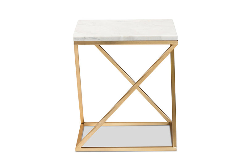 Elizabeth Gold Finished Metal End Table w/Marble Tabletop Baxton