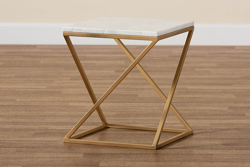 Elizabeth Modern and Contemporary Gold Finished Metal End Table w/Marble Tabletop