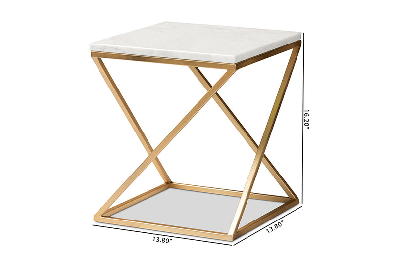 Elizabeth Modern and Contemporary Gold Finished Metal End Table w/Marble Tabletop