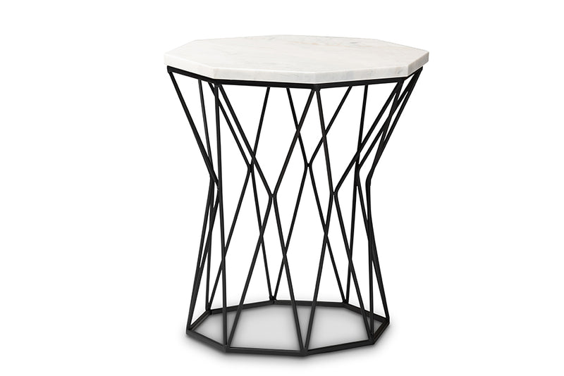 Dakota Modern and Contemporary Black Metal End Table w/Marble Tabletop