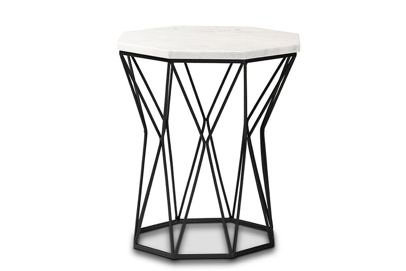 Dakota Black Metal End Table w/Marble Tabletop Baxton