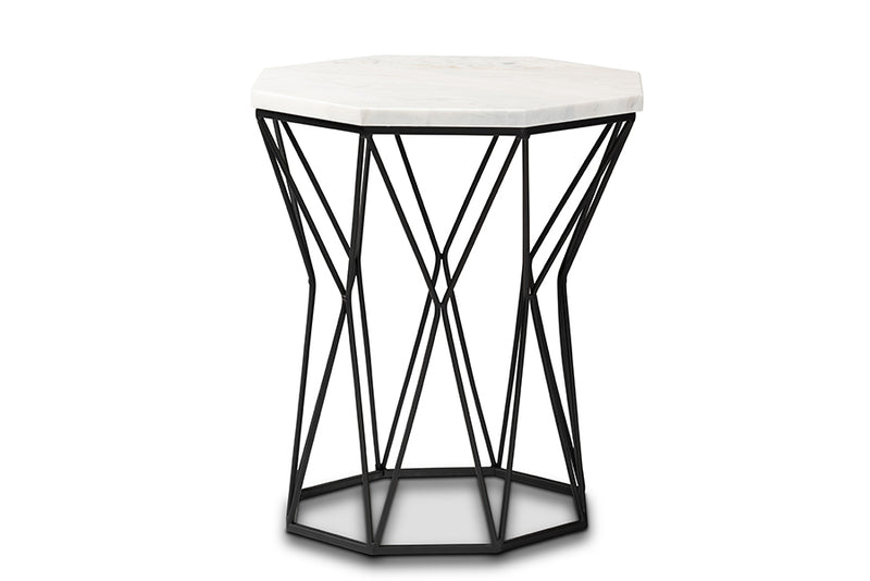 Dakota Modern and Contemporary Black Metal End Table w/Marble Tabletop