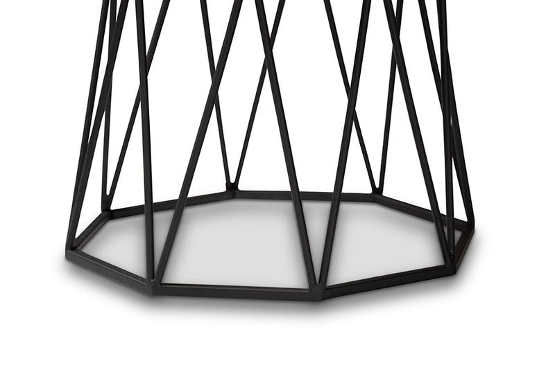 Dakota Black Metal End Table w/Marble Tabletop Baxton