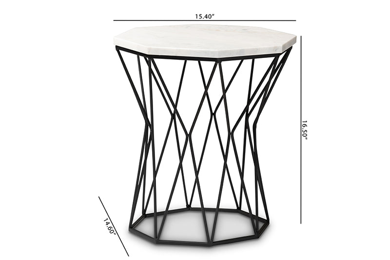 Dakota Modern and Contemporary Black Metal End Table w/Marble Tabletop