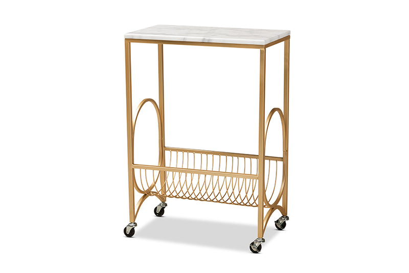 Lochlan Modern and Contemporary Gold Finished Metal Wine Cart w/Marble Tabletop