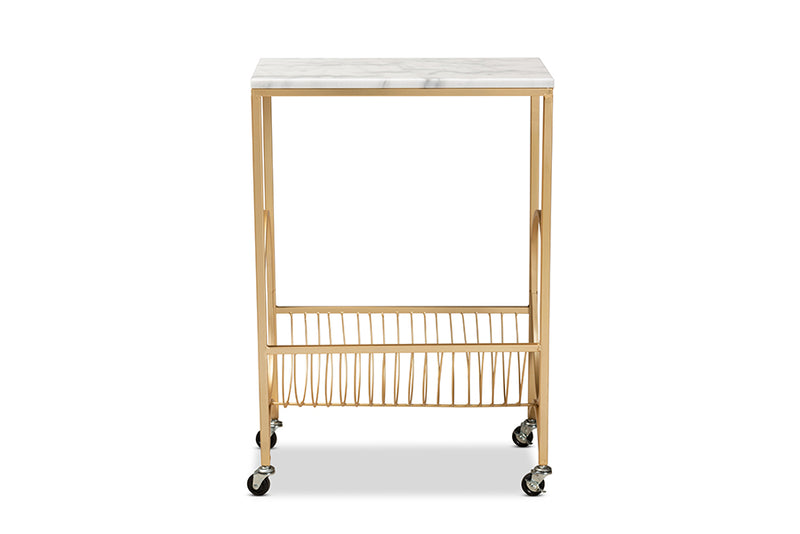 Lochlan Modern and Contemporary Gold Finished Metal Wine Cart w/Marble Tabletop