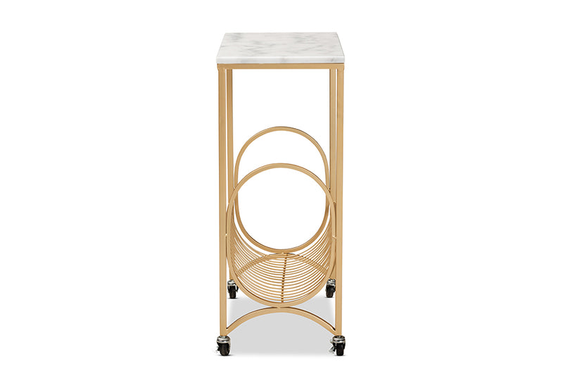 Lochlan Modern and Contemporary Gold Finished Metal Wine Cart w/Marble Tabletop