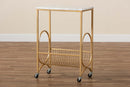 Lochlan Gold Finished Metal Wine Cart w/Marble Tabletop Baxton