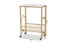 Lochlan Gold Finished Metal Wine Cart w/Marble Tabletop Baxton