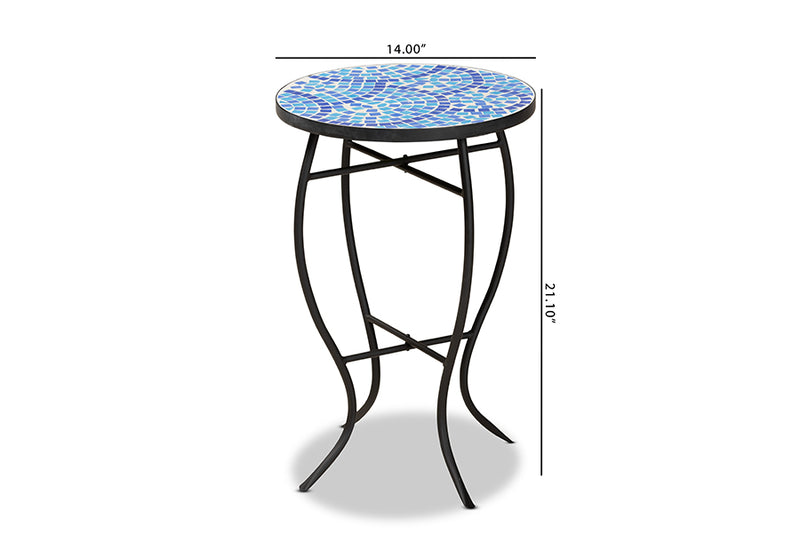 Seraphin Modern and Contemporary Black Metal and Blue Glass Plant Stand