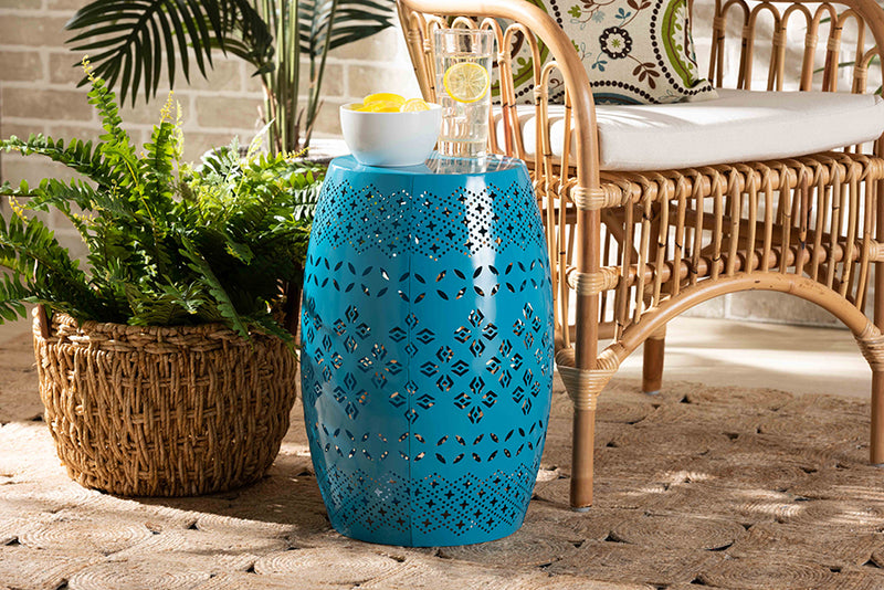 Layton Modern and Contemporary Blue Finished Metal Outdoor Side Table