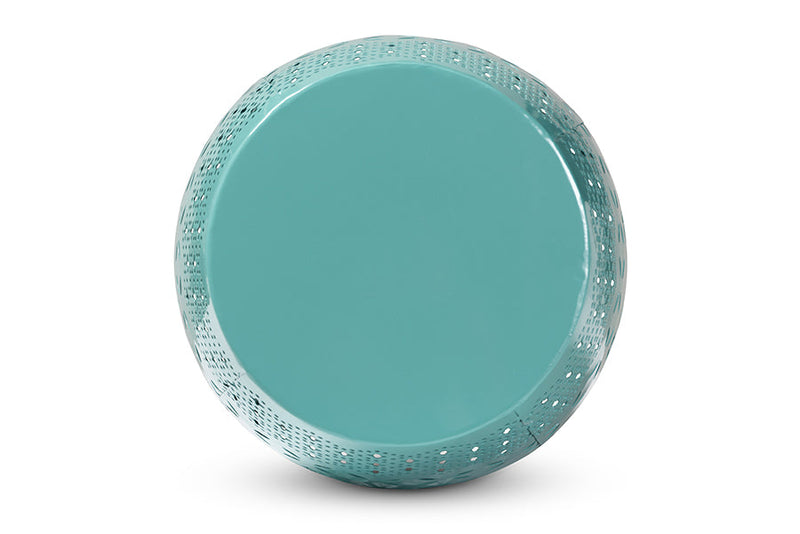 Layton Teal Finished Metal Outdoor Side Table Baxton