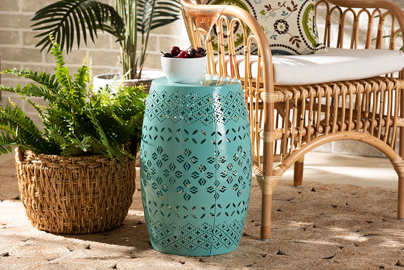 Layton Modern and Contemporary Teal Finished Metal Outdoor Side Table