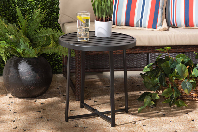 Dion Modern Industrial Black Finished Metal Outdoor Side Table