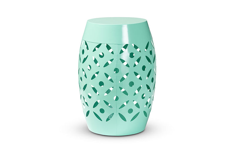 Evelyn Aqua Finished Metal Outdoor Side Table Baxton