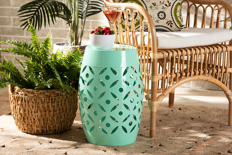 Evelyn Modern and Contemporary Aqua Finished Metal Outdoor Side Table