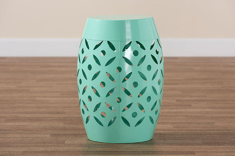 Evelyn Aqua Finished Metal Outdoor Side Table Baxton