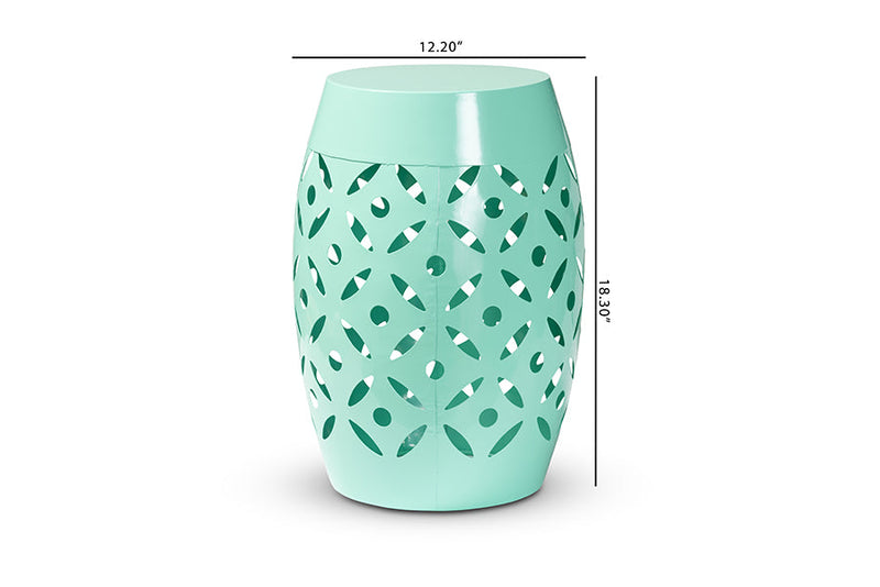 Evelyn Aqua Finished Metal Outdoor Side Table Baxton