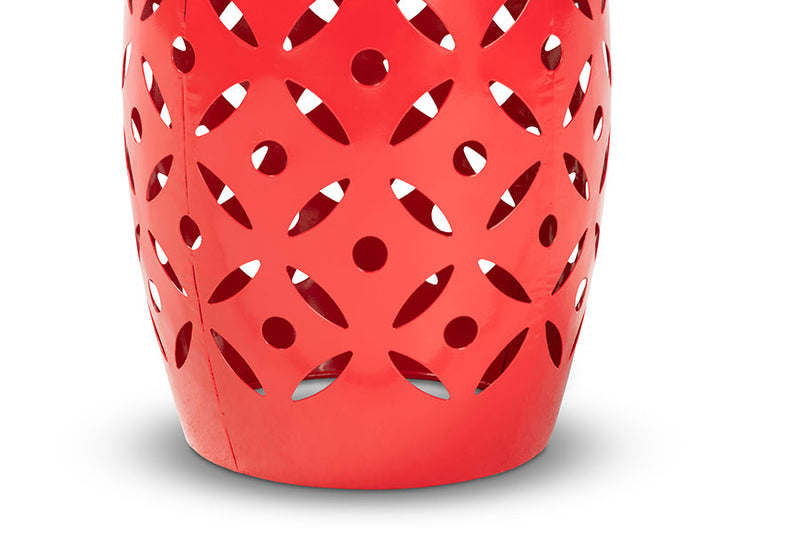 Evelyn Red Finished Metal Outdoor Side Table Baxton