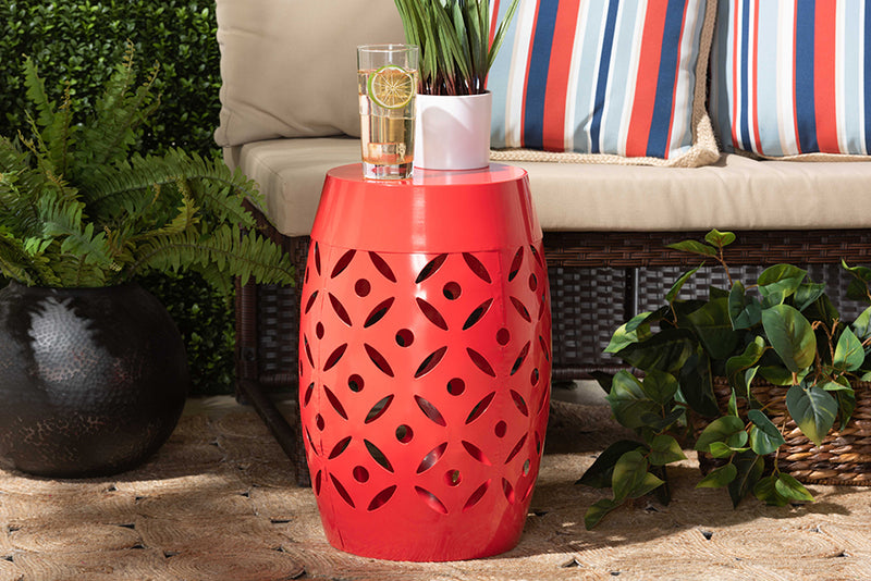 Evelyn Modern and Contemporary Red Finished Metal Outdoor Side Table