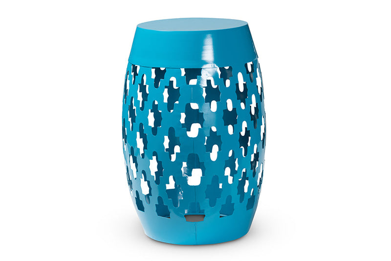 Estera Blue Finished Metal Outdoor Side Table Baxton
