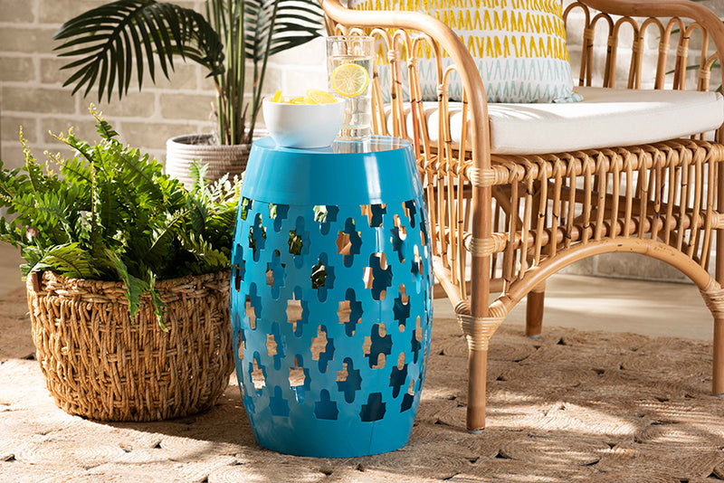 Estera Modern and Contemporary Blue Finished Metal Outdoor Side Table