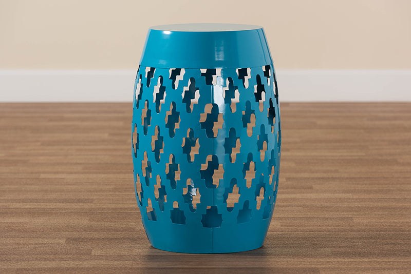 Estera Modern and Contemporary Blue Finished Metal Outdoor Side Table