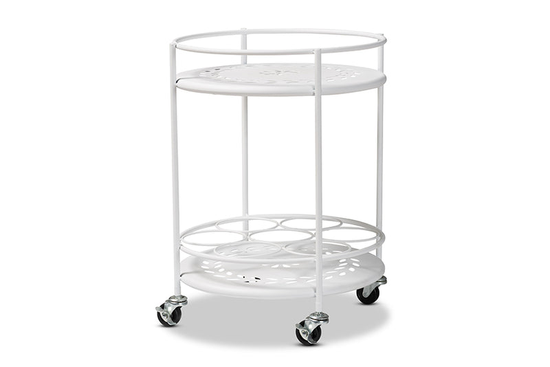 Beale Modern Industrial White Metal 2-Tier Kitchen Cart