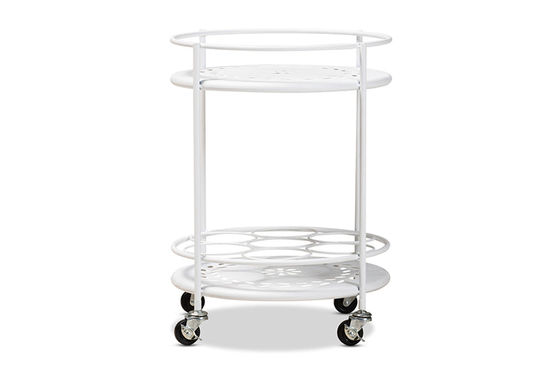 Beale Modern Industrial White Metal 2-Tier Kitchen Cart