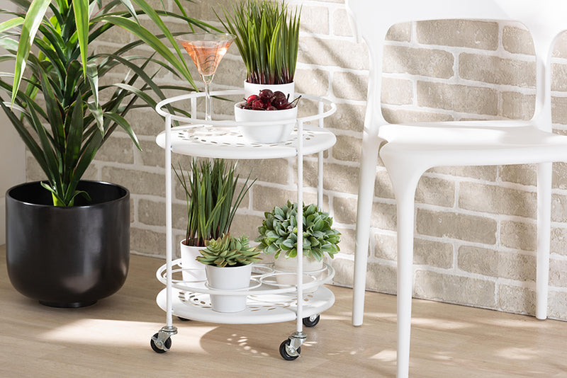 Beale Modern Industrial White Metal 2-Tier Kitchen Cart