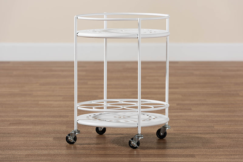 Beale Modern Industrial White Metal 2-Tier Kitchen Cart