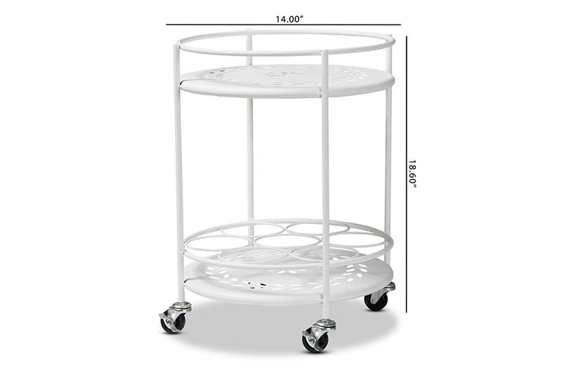 Beale Modern Industrial White Metal 2-Tier Kitchen Cart