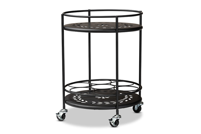 Beale Modern Industrial Black Metal 2-Tier Kitchen Cart