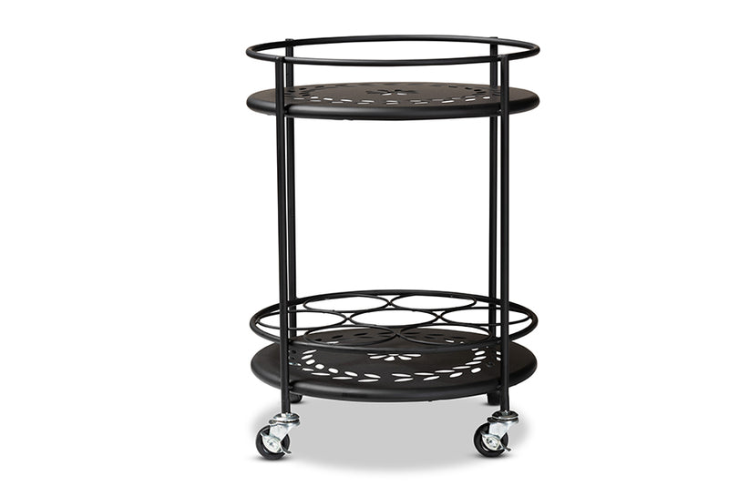 Beale Modern Industrial Black Metal 2-Tier Kitchen Cart