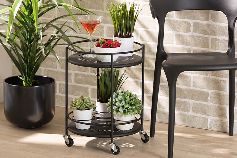 Beale Modern Industrial Black Metal 2-Tier Kitchen Cart