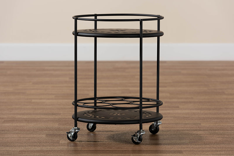 Beale Modern Industrial Black Metal 2-Tier Kitchen Cart