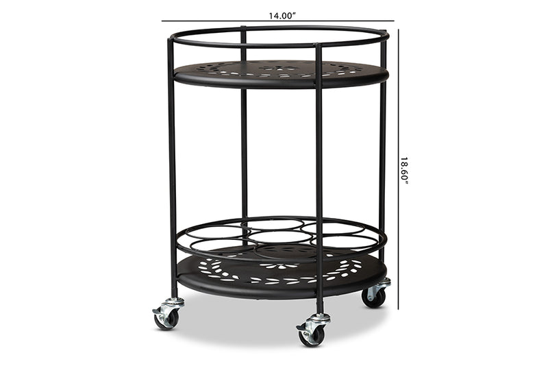 Beale Modern Industrial Black Metal 2-Tier Kitchen Cart