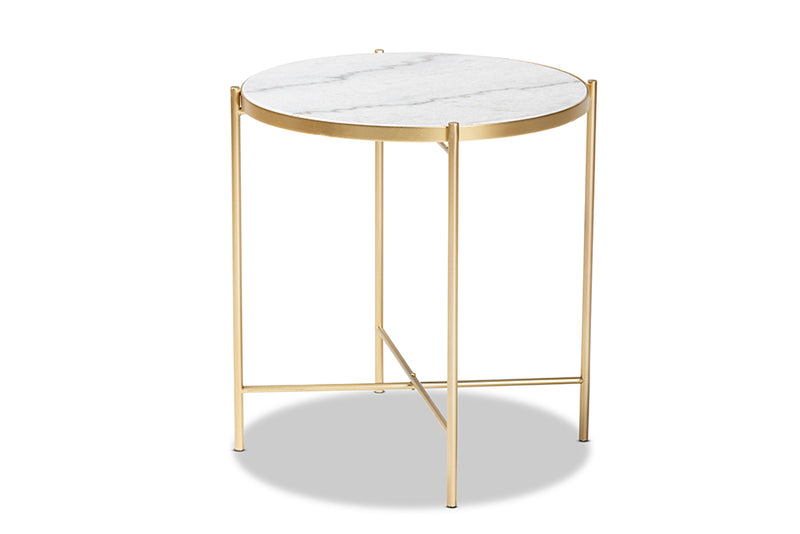 Packer Modern and Contemporary Gold Finished Metal End Table w/Marble Tabletop