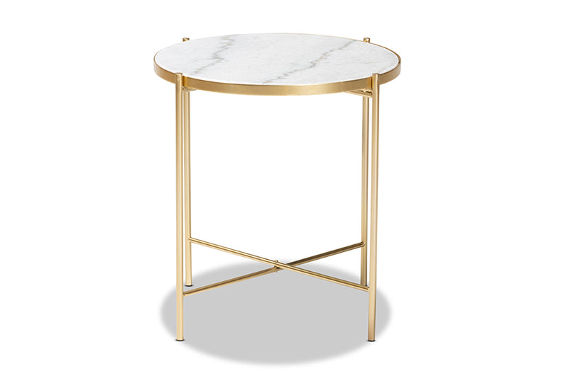 Packer Modern and Contemporary Gold Finished Metal End Table w/Marble Tabletop