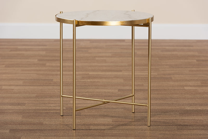 Packer Modern and Contemporary Gold Finished Metal End Table w/Marble Tabletop