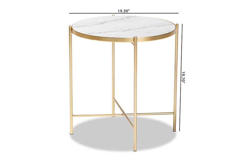 Packer Modern and Contemporary Gold Finished Metal End Table w/Marble Tabletop