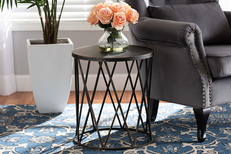 Imogen Modern Industrial Antique Black finished Metal End Table